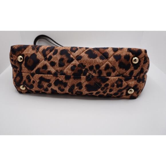 Michael Kors Brown Leopard Print Satin Leather Tote Quilted Academia Chic 36-12 - Picture 10 of 16